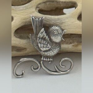 Signed Lang Sterling Silver Singing Love Bird Brooch Pin - Decorative Bird Motif